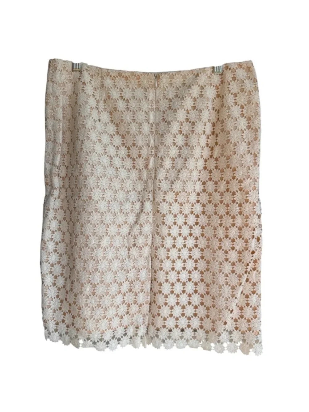 Talbots Women Floral Lace Daisy Boho Chic Formal Pencil Skirt Beige 12 Lined NWT - Picture 12 of 12